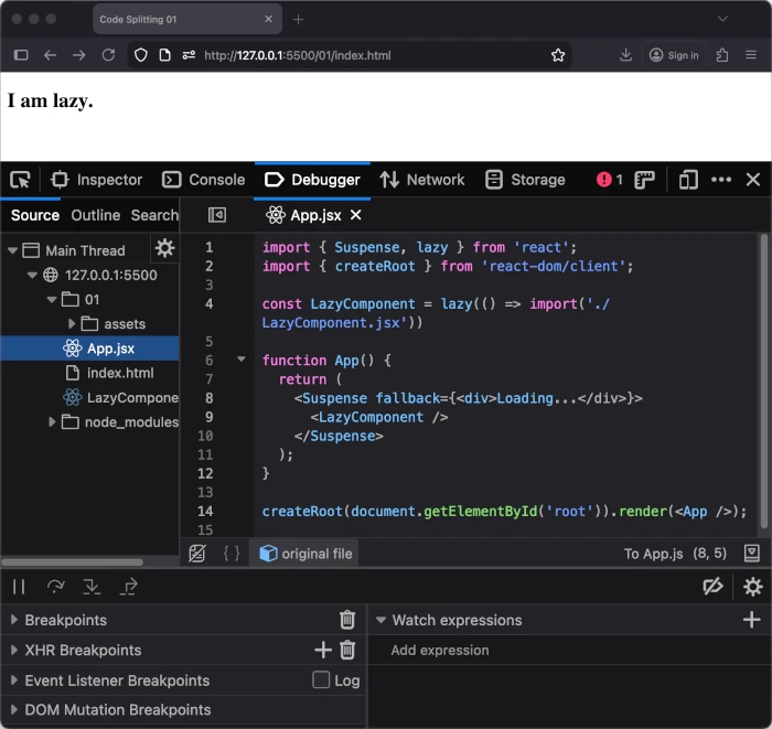 You can inspect the React code in the browser’s Debugger