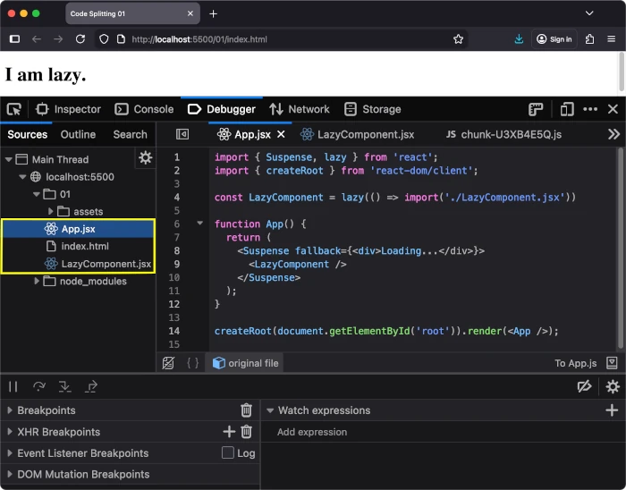 Inspecting the original JSX code in the browser Debugger