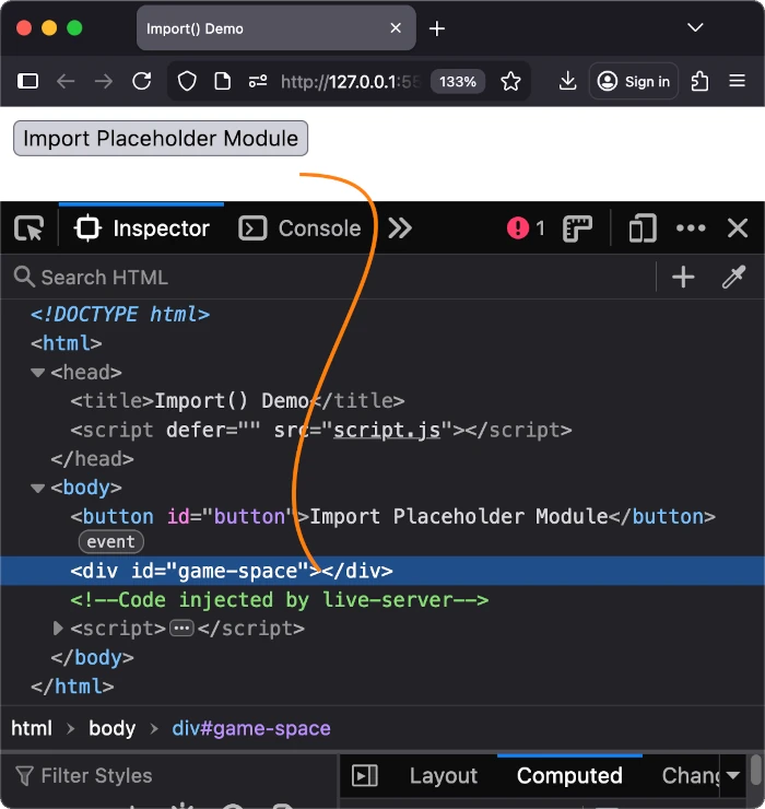 Before the Import Placeholder Module button is pressed