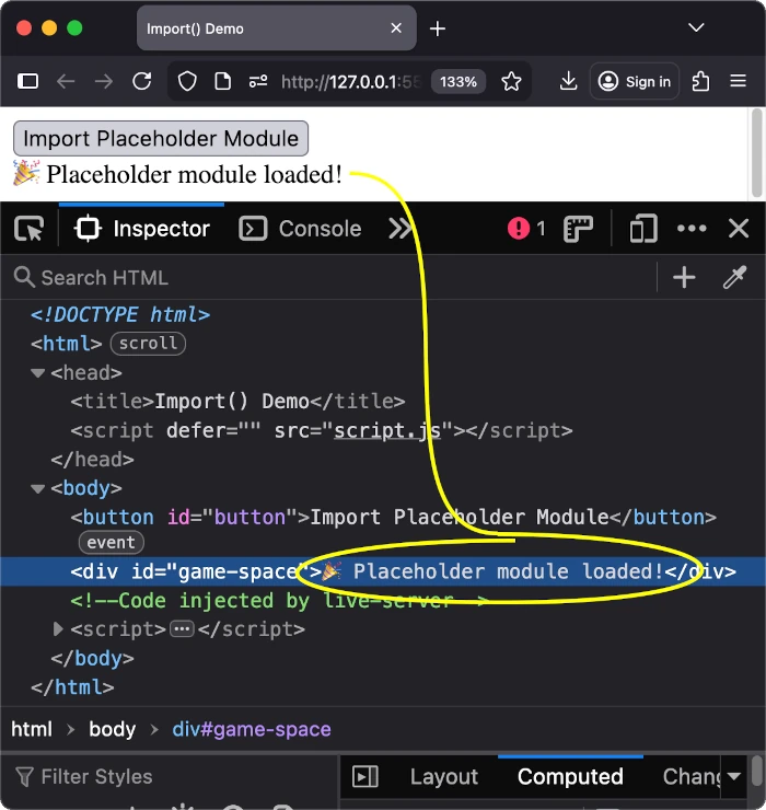 After the Placeholder Module button is loaded