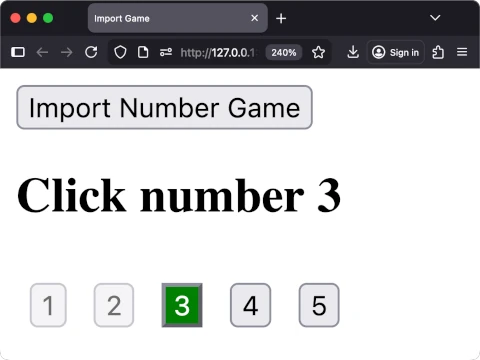 Importing an interactive mini-game