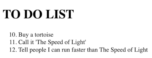 using <ol start="10">