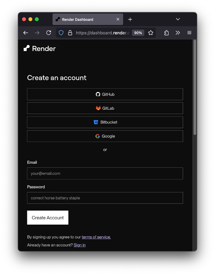 Fill in the Create Account form