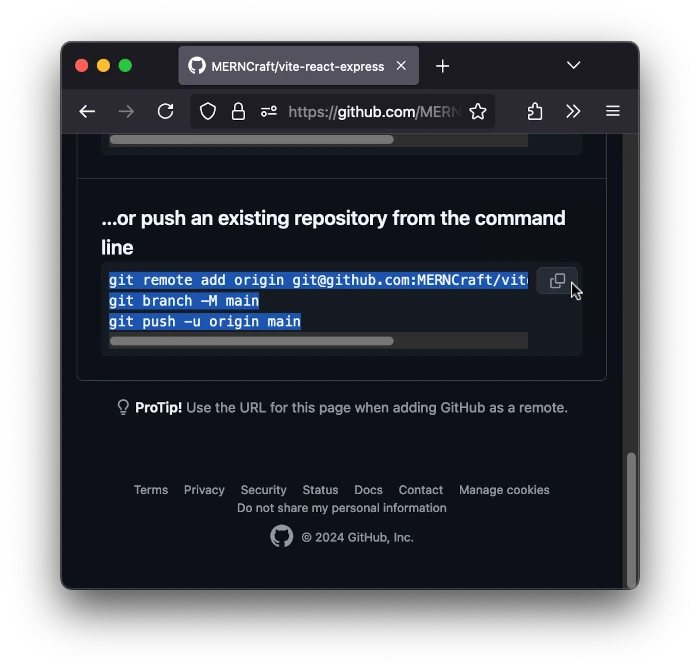 The code to push an existing repo