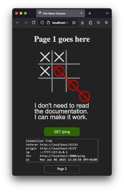 The current state of the React site in the front end