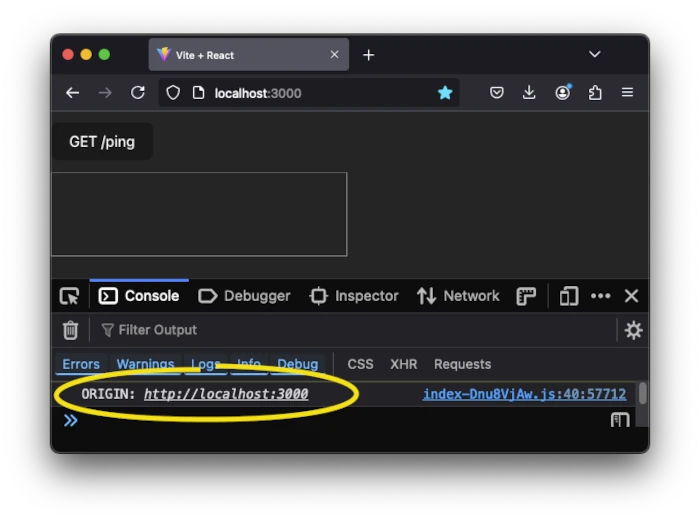 The Express server knows the ORIGIN that was set in the frontend