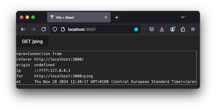 When backend/public/index.html makes a request for the /ping endpoint