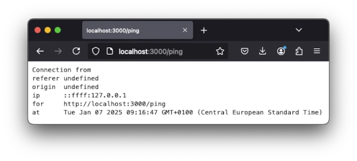 A request for /ping now receives the expected data